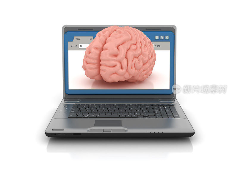 电脑笔记本电脑与网络浏览器和人脑- 3D渲染